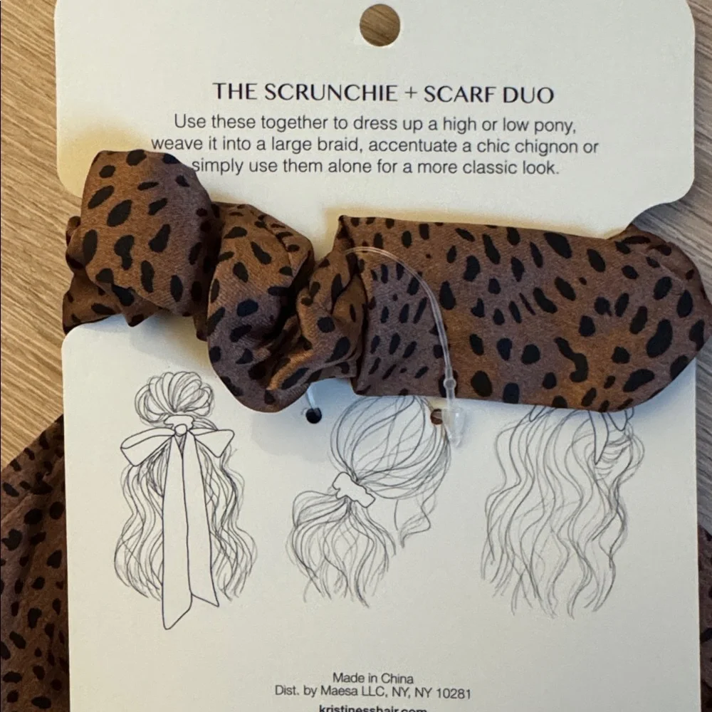 Kristin Ess Leopard Print Hair Scrunchie+Scarf Set NEW 🏷️